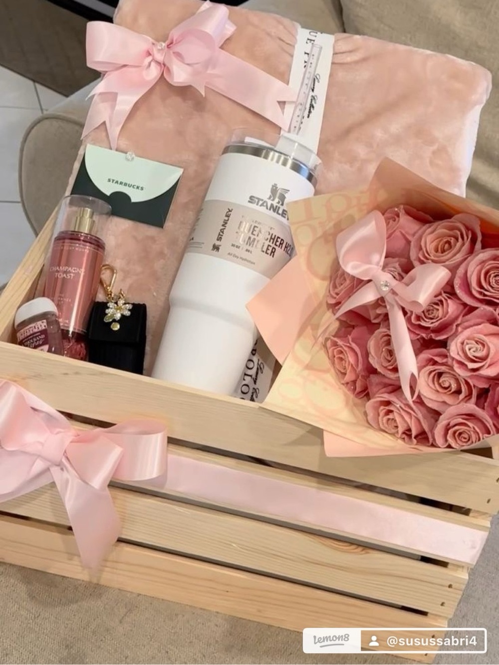 Stanley White Tumbler Gift Crate with Pink Floral Accents